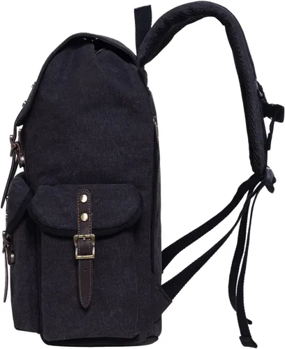 Vista 4 de KAUKKO Vintage Casual polyster and Leather Rucksack Backpack(03-CANVAS BLACK)