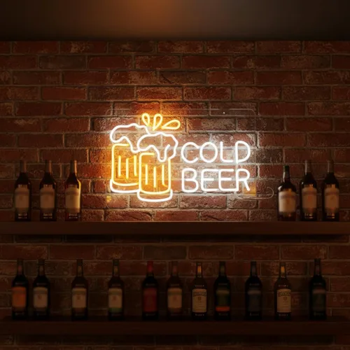 Vista 6 de Letrero de neón de cerveza fría para negocios y bar en casa, luz LED de PET flexible duradera para pub, cueva de hombre, garaje, regalo único