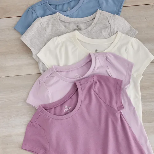 Vista 4 de HonestBaby Paquete de 5 Camisetas Tipo T-Shirt de Manga Abombada para Bebés Niñas, 100% Algodón Orgánico, para Bebé, Niño Pequeño, Niña Pequeña, Niña