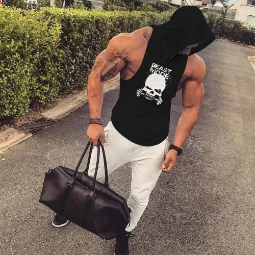 Vista 4 de SZKANI Chaleco de entrenamiento sin mangas con estampado de calavera para hombre