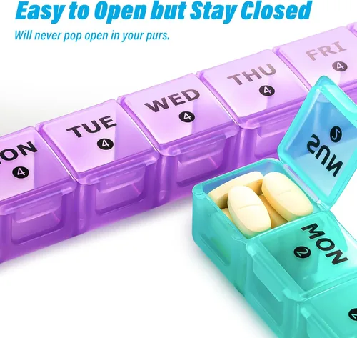 Vista 6 de Organizador de pastillas mensual XL grande, 4 semanas, organizador de pastillas de 28 días semanal, compartimento grande con estuche de viaje