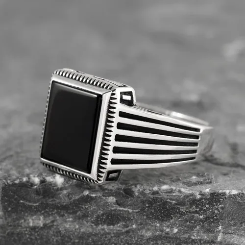 Vista 6 de Sterling Silver Rings for Men - Style Mens Sterling Silver Ring with Onyx Stone, Anillos Para Hombre