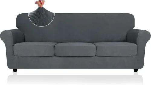 Vista 20 de ZNSAYOTX 2026 Funda de silla a rayas de 2 piezas (79 cm - 117 cm), funda de sillón elástica gruesa con banda elástica antideslizante y lazos