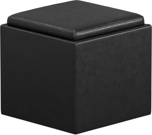 Vista 20 de SIMPLIHOME Rockwood - Otomana de almacenamiento en cubo con bandeja, otomana tapizada de cuero vegano de 17 pulgadas de ancho en marrón envejecido
