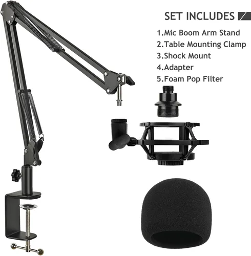 Vista 6 de Razer Seiren Mini Brazo Articulado Soporte de Micrófono con Filtro Pop, Soporte Antivibración, Abrazadera Resistente Mejorada, Soporte de Brazo