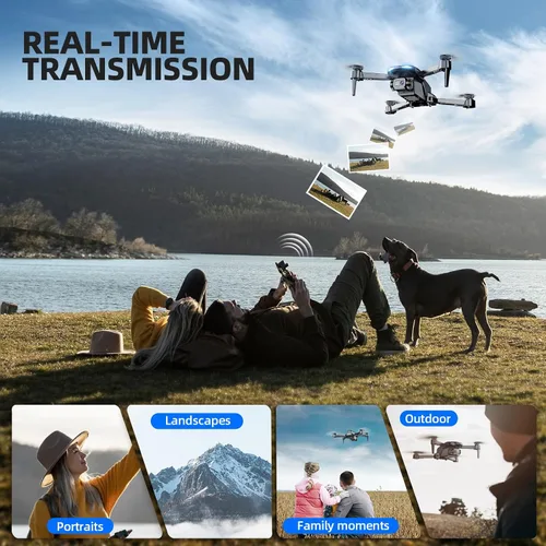 Vista 3 de Drone con cámara 1080P HD FPV Mini Drone plegable para principiantes, niños y adultos, dron con una tecla de despegue/aterrizaje, selfie por gestos