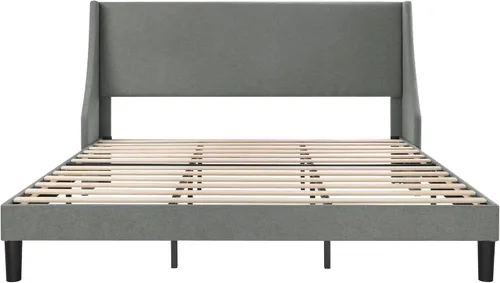 Vista 7 de Allewie Marco de Cama de Plataforma Tamaño King con Cabecera Tapizada, Respaldo Wingback Moderno de Lujo, Soporte de Listones de Madera, Base