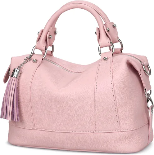 Vista 11 de Heshe Bolsos de hombro de cuero genuino para mujer, bolsos satchel, bolsos bandolera de cuero real para damas Beige
