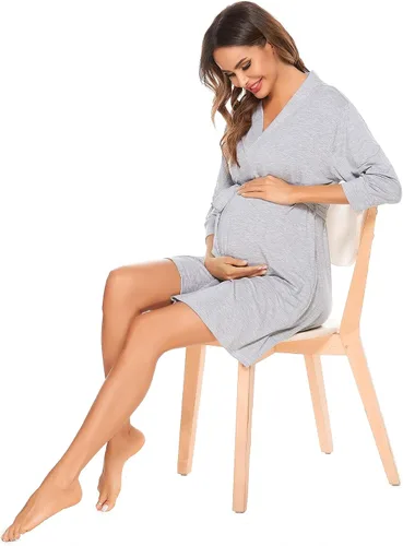 Vista 4 de SWOMOG Bata de maternidad para mujer, bata de maternidad para embarazo, hospital, lactancia, batas de baño 3 en 1