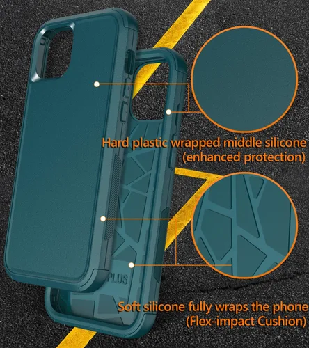 Vista 8 de Diverbox Funda para iPhone 15 [a prueba de golpes] [a prueba de caídas] [protector de pantalla de vidrio templado], funda de protección resistente