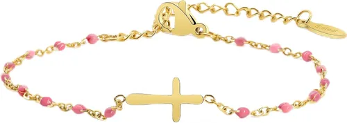 Vista 11 de Pulsera de Cuentas con Cruz Chapada en Oro de 14K para Mujeres, Pulsera de Acero Inoxidable Ajustable con Cruz de Fe Religiosa, Pulsera de Cadena