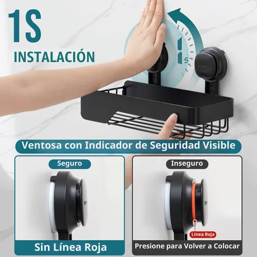 Vista 2 de TAILI Shower Caddy Ventosa Acero Inoxidable Metal Indicador Visible Negro