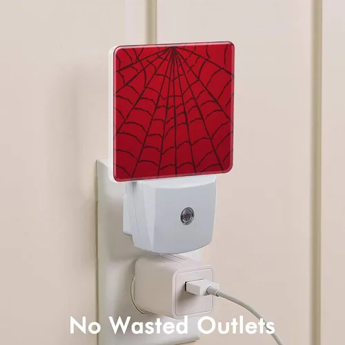 Vista 4 de Luz nocturna de telaraña roja, luces nocturnas modernas enchufables a la pared, luz nocturna con sensor de atardecer a amanecer para niños, baño