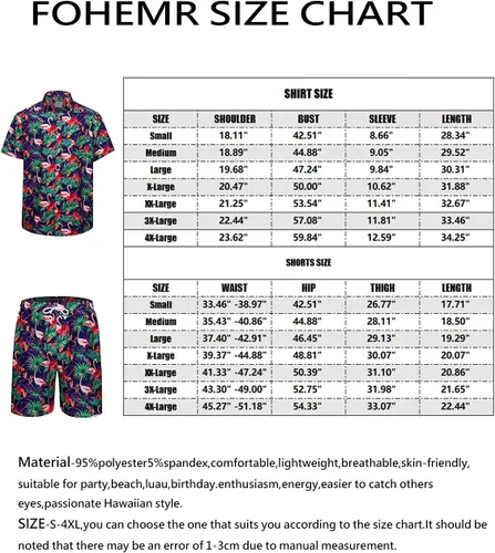 Vista 7 de fohemr Mens Hawaiian Shirt and Short Beach Set Match Tropical PineappleFlamingo Pattern Outfits Short Sleeve Short 2 PC