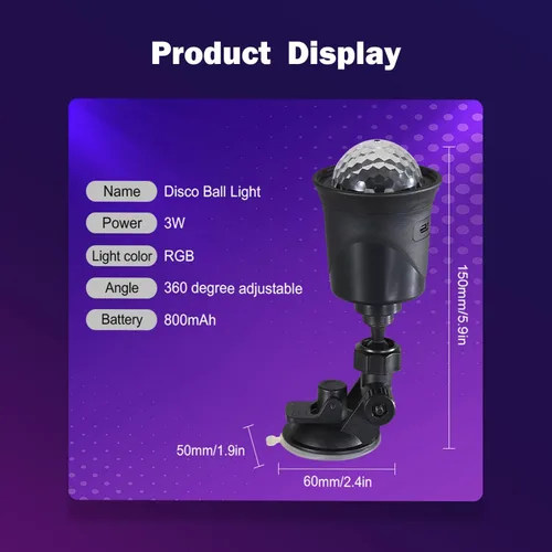 Vista 12 de Paquete de 2 luces recargables de bola de discoteca activadas por sonido para interiores