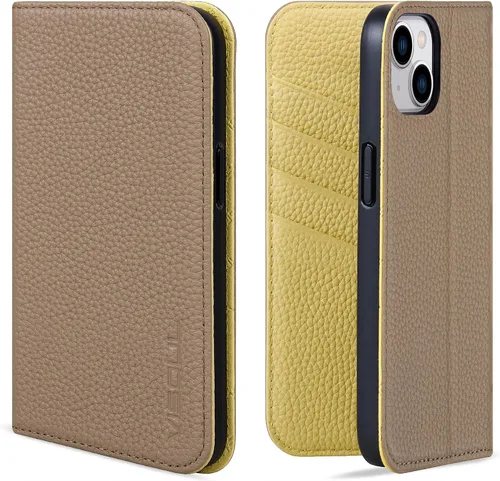 Vista 10 de VISOUL Funda de cuero con diseño de guijarros para iPhone 14 Plus, funda tipo cartera de cuero real con tarjetero y función atril magnética
