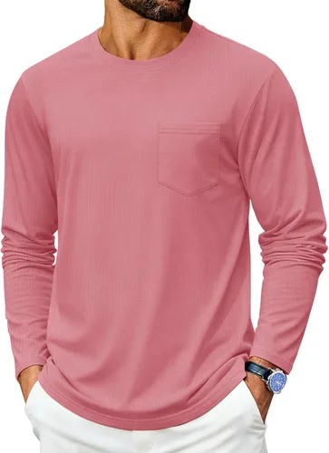 Vista 7 de Cotrasen Camisetas de manga larga para hombre de algodón con cuello redondo, camisetas T con bolsillo que absorben la humedad, suaves, cómodas