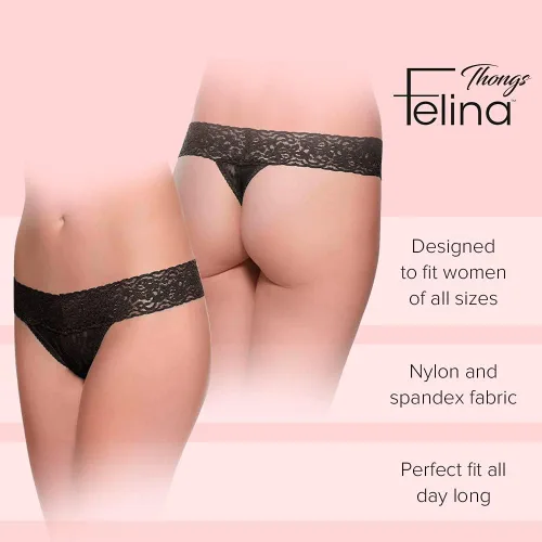 Vista 4 de Felina Tanga de encaje elástico de tiro bajo Panty, Negro carbón