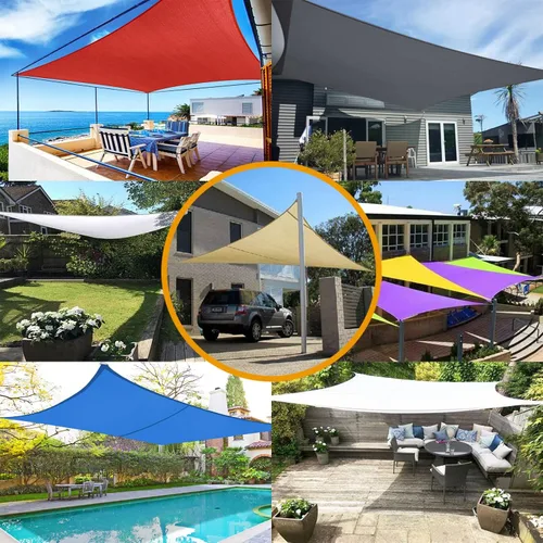 Vista 4 de Toldo tipo vela para exteriores, 6 x 7 pies, vela impermeable con bloqueo UV, tela resistente, protección solar, resistente al viento, grado