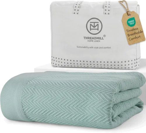 Vista 16 de Threadmill - Mantas de algodón de lujo para cama tamaño individual Manta 100% algodón para todas las estaciones para cama individual Manta