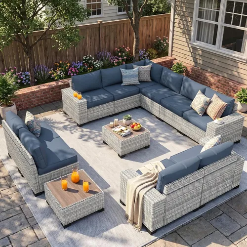 Vista 60 de Muebles de patio al aire libre conjunto PE mimbre ratán al aire libre sofá seccional Gris