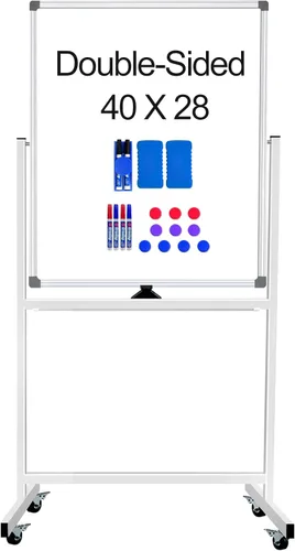 Vista 13 de Pizarra Blanca de Borrado en Seco con Soporte 36" X 24", Pizarra Blanca Móvil con Soportes, Pizarra Blanca Magnética Rodante de Doble Cara y Altura