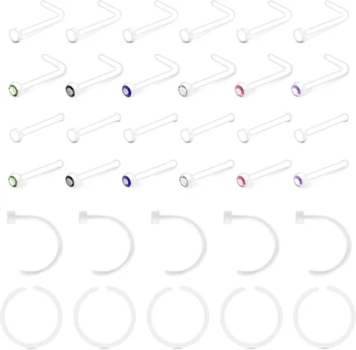 Vista 8 de JFORYOU Anillo de nariz acrílico transparente de 0.71 a 0.78 onzas (0.63-0.71 oz), joyería para el cuerpo para hombres y mujeres