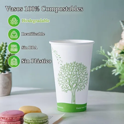 Vista 4 de ECOLipak Taza de papel compostable de 210 unidades, 16 onzas, taza de café Paquete de 210 vasos PLA de 16 onzas