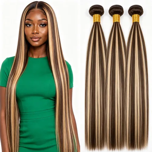 Vista 23 de P4613 Cabello humano rizado onda profunda marrón y paquetes mixtos 8 10 12 P4613 Ombre Marrón-Rubio-DP