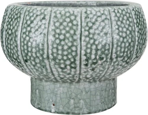 Vista 6 de Creative Co-Op Maceta de jarrón con pies de terracota en relieve con patrón de puntos y esmalte agrietado, verde