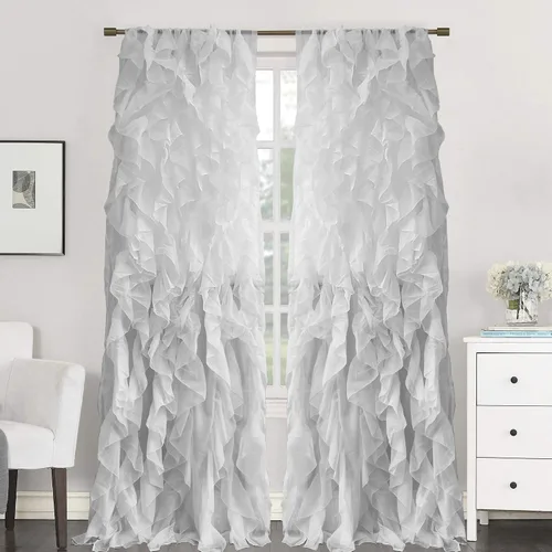 Vista 20 de Sweet Home Collection Paquete de 2 Paneles de Ventana Cortinas de Gasa Transparente con Volantes Verticales en Cascada Gris