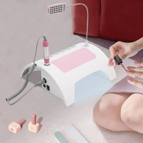 Vista 5 de Lámpara de uñas 5 en 1, colector de polvo de uñas con taladro de uñas y lámpara de escritorio LED, lámpara LED de uñas para esmalte de gel