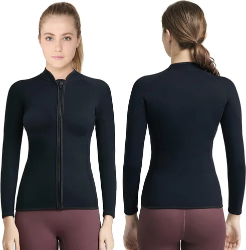 Vista 15 de Wetsuits Top Jacket Women Men 2mm Neoprene Long Sleeve Shirt Front Zipper Vest Wet Suit Keep Warm for Adult Youth Diving Surfing Swimming Water