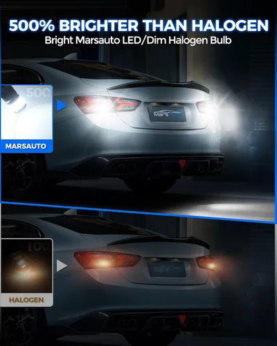 Vista 2 de Marsauto Focos LED de reversa mejorados 3157 3156, luz trasera de estacionamiento, DRL, luz de freno con proyector para reemplazo de focos 3047 3457
