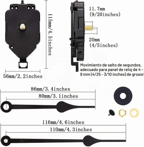 Vista 2 de Hicarer Mecanismo de reloj de péndulo de repuesto para bricolaje, movimiento de reloj de eje largo, péndulo, manecillas de cuarzo, kit de reparación