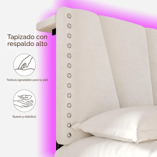 Vista 4 de EnHomee Base de cama individual con luces LED y USB, sin ruido, color beige