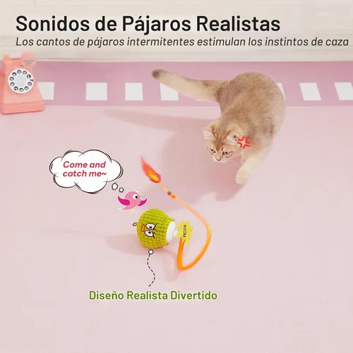 Vista 8 de Potaroma Juguete interactivo para gatos con sensor de movimiento, sonido de canto y hierba gatera, divertido diseño de granada con cola de malla