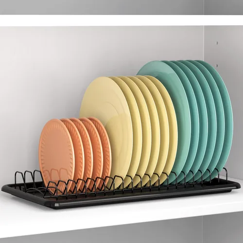 Vista 2 de Simple Houseware Escurridor de platos con bandeja de escurrido, negro