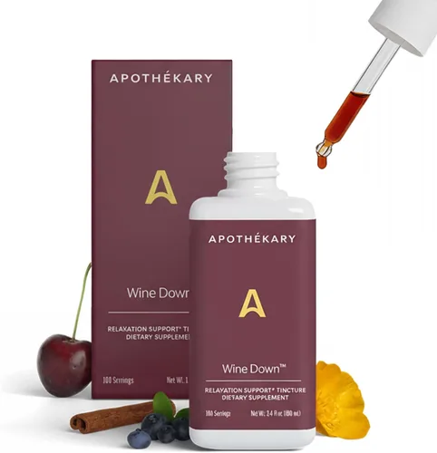 Vista 9 de Apothékary Wine Down, apoyo natural para dormir y relajarse, gotas líquidas herbales inspiradas en vino tinto sin alcohol, contiene verbena azul