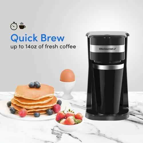 Vista 7 de Elite Gourmet Cafeteras personales de una sola porción con tazas de viaje de acero inoxidable de 14 onzas, compatibles con posos de café, filtros