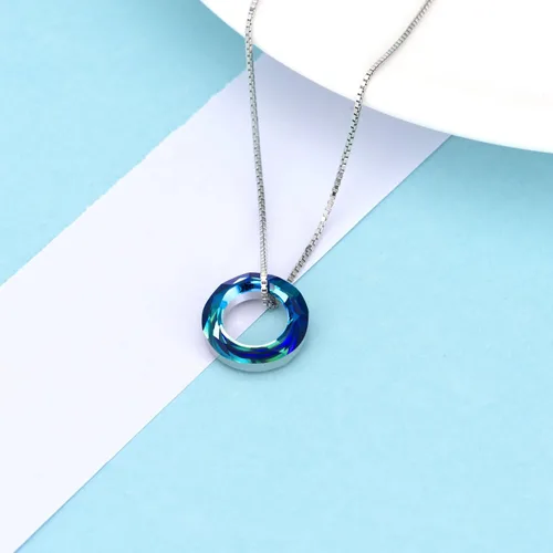 Vista 5 de Collar de plata de ley 925 con cristales de Swarovski, joyería para mujeres, adolescentes y niñas.