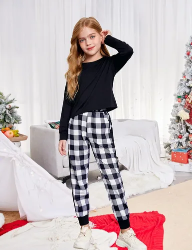 Vista 5 de Arshiner Conjunto de 2 piezas para niñas, camiseta corta de manga larga y pantalones de descanso con bolsillos