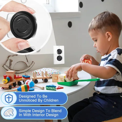 Vista 3 de Thyle 100 fundas para enchufes de bebé a granel, protectores de enchufe de Negro