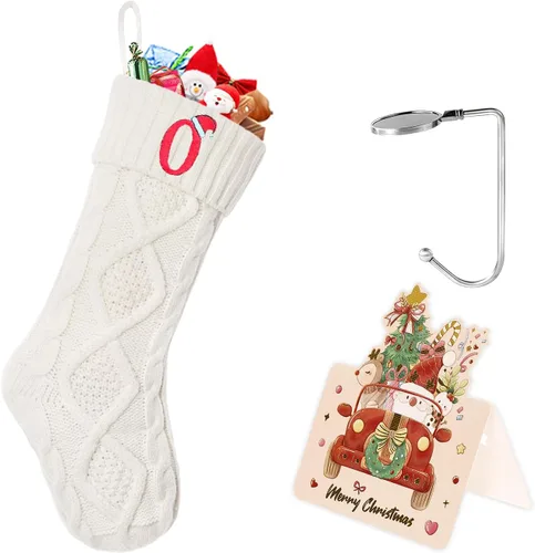Vista 58 de Calcetines de Navidad con inicial A, 20 pulgadas, con iniciales bordadas para la familia, calcetín navideño tejido personalizado con monograma