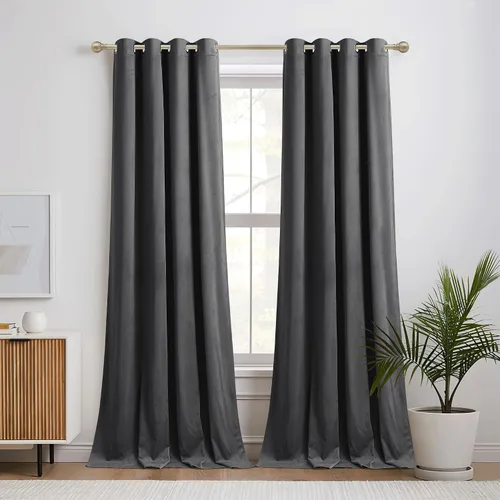 Vista 18 de RYB HOME Cortinas de terciopelo 100% opacas para sala de estar, cortinas de guardería con bloqueo de luz, 2 paneles, cortinas de ventana con Beige