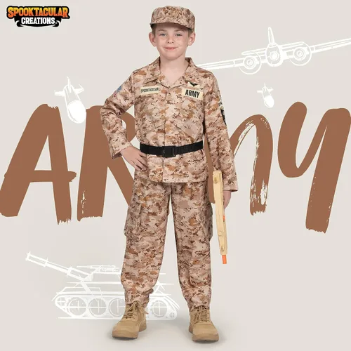 Vista 2 de Spooktacular Creations Disfraz militar para niños, disfraz de soldado del ejército para Halloween