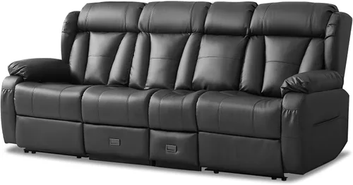 Vista 21 de Sofá biplaza reclinable manual de 110 pulgadas, sillón reclinable de 4 asientos con consola, mesa plegable y salidas integradas, sofá reclinable