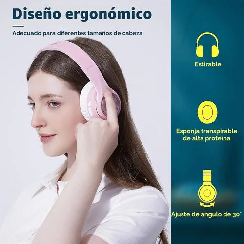 Vista 4 de Riwbox TX8 - Auriculares Bluetooth para colocar sobre la oreja, estéreo de alta fidelidad, con control táctil y micrófono, orejeras suaves