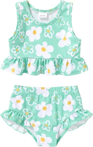Vista 14 de YOUNGER TREE Traje de baño de verano para niñas pequeñas, sin mangas, traje de baño a rayas, traje de dos piezas, bikini