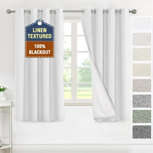Vista 13 de H.VERSAILTEX Cortinas 100% de opacidad para dormitorio, con aislamiento térmico, cortinas texturizadas de lino con bloqueo de luz completa, cortinas